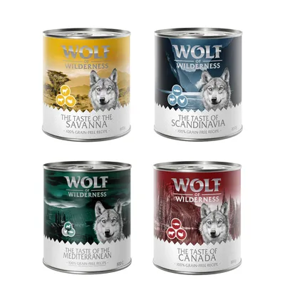 Pachet economic Wolf of Wilderness "The Taste Of" 24 x 800 g - The Taste Of Mix (Canada, Scandinavia, Mediterranean, Savanna)