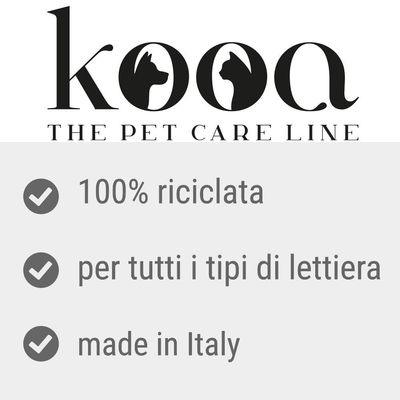 kooa THE PET CARE LINE. 100% riciclata, per tutti i tipi di lettiera, made in Italy.
