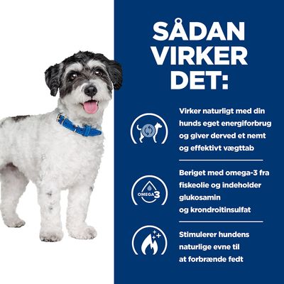 SÅDAN VIRKER DET: Virker naturligt med din hunds eget energiforbrug og giver derved et nemt og effektivt vægttab. Beriget med omega-3 fra fiskeolie og indeholder glukosamin og kondroitinsulfat. Stimulerer hundens naturlige evne til at forbrænde fedt.