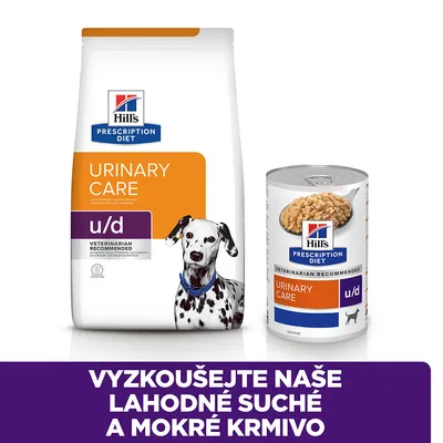 Hill's Prescription Diet Urinary Care u/d suché a mokré krmivo pro psy, nápis: Vyzkoušejte naše lahodné suché a mokré krmivo