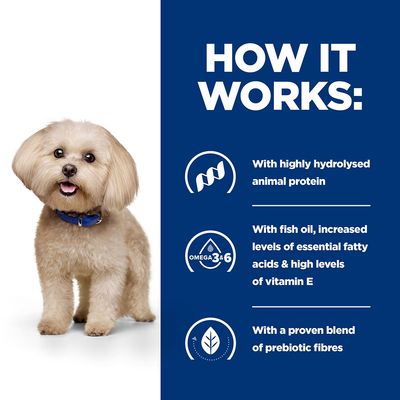 How it works: With highly hydrolysed animal protein, fish oil, increased essential fatty acids, high vitamin E, and a proven blend of prebiotic fibres.