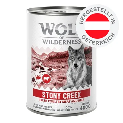 Wolf of Wilderness Stony Creek, Fresh Poultry Meat and Beef, 100% grain-free recipe, Senior, 400g, hergestellt in Österreich.