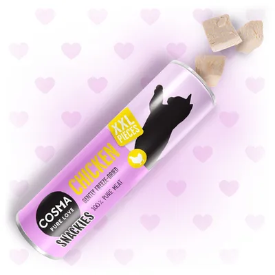 Cosma Pure Love Snackies Chicken XXL darabok, kíméletesen fagyasztva szárított, 100% tiszta hús.