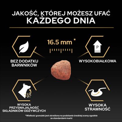 Kawałek karmy o rozmiarze 16,5 mm. Bez barwników, wysoka zawartość białka, wysoka strawność i dobre spożycie składników odżywczych.
