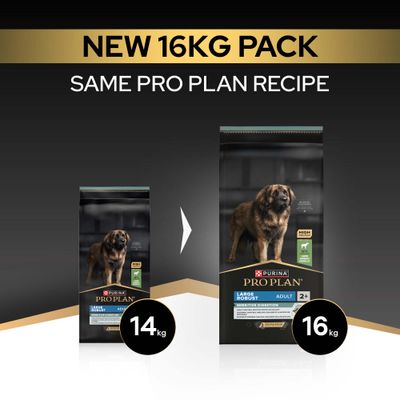 Purina Pro Plan Large Robust Adult Sensitive Digestion most új, 16 kg-os csomagolásban, korábban 14 kg. Változatlan recept.