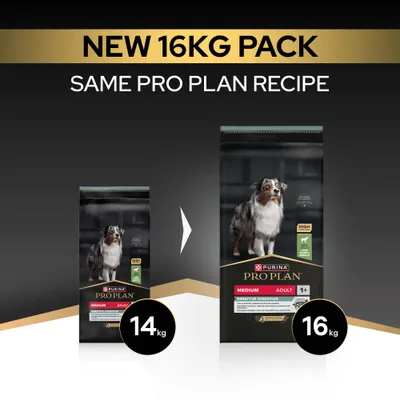 Purina Pro Plan Medium Adult Sensitive Digestion, nova embalaža 16 kg, enaka receptura kot prej, doslej 14 kg. Purina Pro Plan Medium Adult Sensitive Digestion, nova embalaža 16 kg, enaka receptura kot prej, doslej 14 kg.