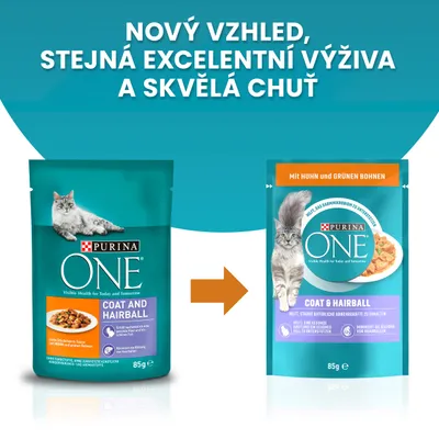 Purina ONE Coat & Hairball kapsičky - kuře, zelené fazolky (26 x 85 g)