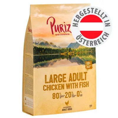 Purizon Large Adult Chicken with Fish, 80% Huhn und Fisch, 20% Früchte und Kräuter, 0% Getreide, 38% Protein, hergestellt in Österreich, 1 kg Purizon Large Adult Chicken with Fish, 80% Huhn und Fisch, 20% Früchte und Kräuter, 0% Getreide, 38% Protein, hergestellt in Österreich, 1 kg