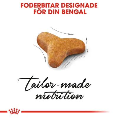 Foderbit med texten: Foderbitar designade för din Bengal. Tailor-made nutrition.