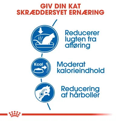 Giv din kat skræddersyet ernæring. Reducerer lugten fra afføring, moderat kalorieindhold, reducering af hårboller.