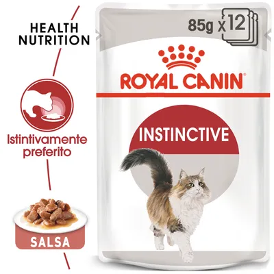 Royal Canin Instinctive salsa per gatti, 85 g x12. Testi visibili: Health Nutrition, Istintivamente preferito, SALSA. Royal Canin Instinctive salsa per gatti, 85 g x12. Testi visibili: Health Nutrition, Istintivamente preferito, SALSA.