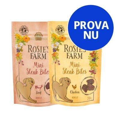 Provpack: Rosie's Farm Mini Snacks Mini Steak Bites Adult 2 x 70 g: Kyckling + Nötkött