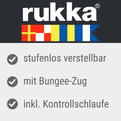 rukka. Stufenlos verstellbar, mit Bungee-Zug, inkl. Kontrollschlaufe.
