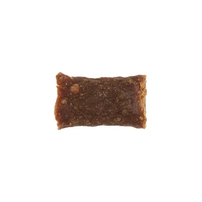 A brown, rectangular piece of dry food with a slightly grainy texture.