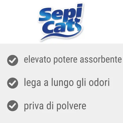 Sepicat: elevato potere assorbente, lega a lungo gli odori, priva di polvere