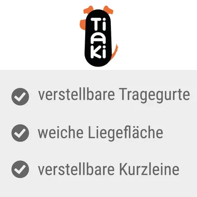 Tiaki. Verstellbare Tragegurte, weiche Liegefläche, verstellbare Kurzleine.