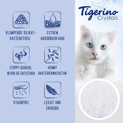 Tigerino Crystals klumpende Katzenstreu – Sensitive, parfümfrei - Sparpaket 3 x 5 l	