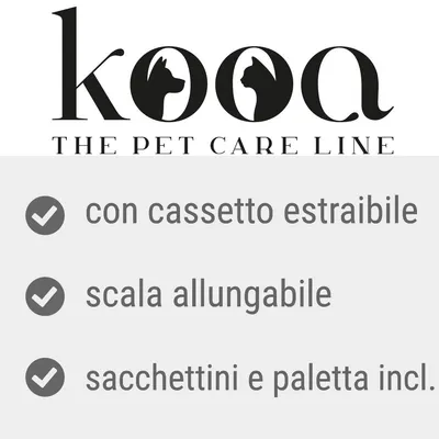 kooa THE PET CARE LINE, con cassetto estraibile, scala allungabile, sacchettini e paletta incluse.