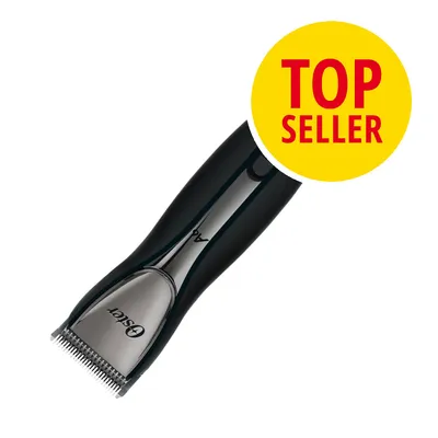 Oster A6 -karvatrimmeri, musta/hopea. Keltainen ympyrä, jossa englanninkielinen teksti: TOP SELLER. Oster A6 -karvatrimmeri, musta/hopea. Keltainen ympyrä, jossa englanninkielinen teksti: TOP SELLER.
