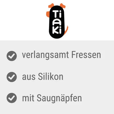Tiaki, texte en allemand : verlangsamt Fressen, aus Silikon, mit Saugnäpfen