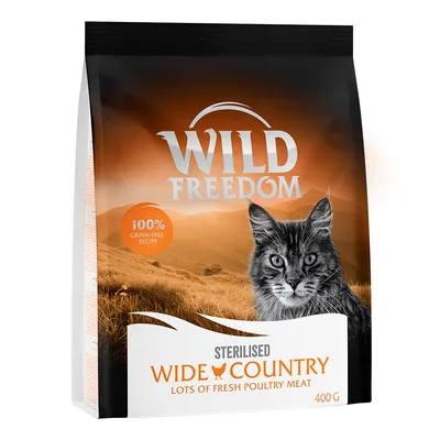 Wild Freedom Sterilised Wide Country kattenvoer, 100% graanvrij, met vers gevogelte, 400 g verpakking.