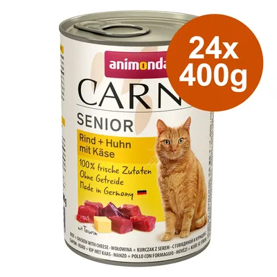 Animonda Carny Senior hovězí a kuřecí se sýrem, 100% čerstvé suroviny, bez obilovin, vyrobeno v Německu, 24x400g konzerva, s taurinem.