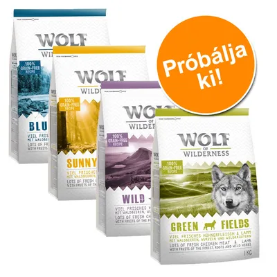 Wolf of Wilderness kutyatáp csomagok: Blue, Sunny, Wild, Green Fields. 100% grain-free recipe. Próbálja ki! felirat narancssárga körben. Wolf of Wilderness kutyatáp csomagok: Blue, Sunny, Wild, Green Fields. 100% grain-free recipe. Próbálja ki! felirat narancssárga körben.