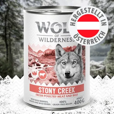 Wolf of Wilderness Stony Creek, frisches Geflügel- und Rindfleisch, 100% getreidefreie Rezeptur, hergestellt in Österreich, 400g Dose