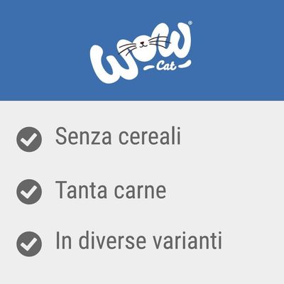 Wow Cat. Senza cereali, tanta carne, in diverse varianti.
