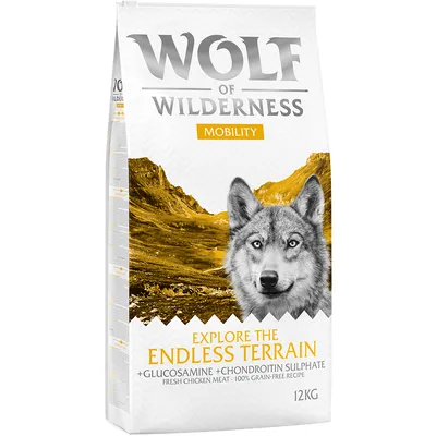 Wolf of Wilderness Mobility храна за кучета, Explore the Endless Terrain, с глюкозамин и хондроитин сулфат, прясно пилешко месо, 100% беззърнеста рецепта, опаковка 12 кг.