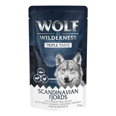 Wolf of Wilderness "Triple Taste" 12 x 125 g pour chien - Scandinavian Fjords - saumon, renne, poulet