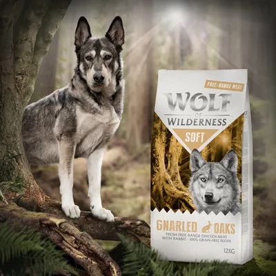 Wolf of Wilderness Soft Gnarled Oaks, carne fresca de pollo de corral con conejo, receta 100% sin cereales, 12 kg.
