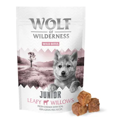 Wolf of Wilderness Wild Bites Junior Leafy Willows. Świeży kurczak z cielęciną, receptura bez zbóż.