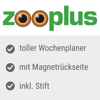 zooplus, texte en allemand : toller Wochenplaner, mit Magnetrückseite, inkl. Stift