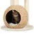 Katzenhöhle aus geflochtenem Naturmaterial mit weicher Polsterung, Teil eines Kratzbaums. Katze sitzt in der Höhle.