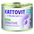 KATTOVIT FELINE DIET PUTE SENSITIVE Hypoallergene Schonkost, forbedret recept, dåse kattemad med kalkun til sensitive katte. Synlig tekst på tysk og engelsk.