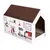 Cardboard house with brown roof and living room design, includes scratching surface inside.