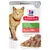 Hill's Science Plan Senior Vitality Mature Adult 7+ with Salmon, bocados en salsa. Envase con imagen de trozos de comida húmeda para gatos mayores. Sello de recomendación veterinaria visible.