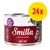 Smilla Beef Pot 200 g, with chicken liver, contains taurine, grain-free recipe, balení 24×. Vyobrazená konzerva s kočkou na etiketě. Smilla Beef Pot 200 g, with chicken liver, contains taurine, grain-free recipe, balení 24×. Vyobrazená konzerva s kočkou na etiketě.