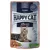 Confezione Happy Cat Culinary 1+ years, Atlantic Lachs atlantic salmon, senza conservanti, per gatti sterilizzati, immagine di gatto e bocconcini su piatto.