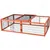 Wooden enclosure with metal mesh walls and plexiglass roof, rectangular shape, two doors for access.