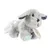 Jouet pour chien en forme d’animal, peluche grise avec oreilles bleues, pattes colorées et corde blanche à l’arrière. Matières visibles : tissu peluche et corde.