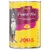 JosiDog Paté Finest Mix, 5 soorten vlees, adult, 100% klimaatneutraal, blik met afbeelding van hond. Powered by Josera Germany. Tekst in Duits, Engels en Pools.