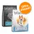 Deux sacs de croquettes briantos pour chien, variantes Adult saumon & pomme de terre et Adult Light poulet & riz, avec pastille orange « Offre d’essai ! » visible.