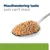 Mouthwatering taste pets can’t resist, text above a spoonful of brown pet food. All text in English.