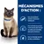 MÉCANISMES D’ACTION : Avec des protéines animales hautement hydrolysées, huile de poisson et vitamine E, mélange éprouvé de fibres prébiotiques. Chat avec collier bleu à gauche.