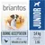 briantos JUNIOR, BONNE ACCEPTATION, avec volaille & riz, sac de 14 kg, disponible aussi en 1 kg, visuel d’un chien et pictogramme poule