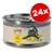 Feringa Cat Soup with Chicken ADULT, boîte de 70 g, lot de 24x indiqué sur un cercle rouge. Illustration d’un chat noir et d’une soupe sur l’étiquette.