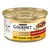 Purina Gourmet Gold, zarte Häppchen in Sauce, mit Huhn und Leber. Abgebildet: Dose mit Produktname und Bild von servierten Fleischstücken.