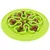 Green anti-gulp bowl with wave-shaped indentations, filled with dry food in various colours.